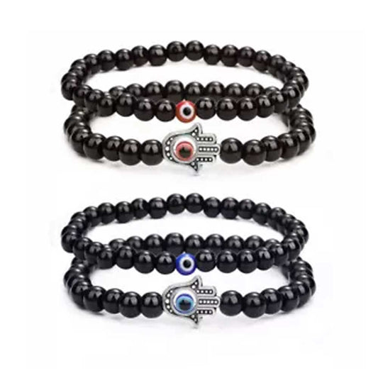 2Pcs Hamsa Evil Eye Bracelet Turquoise Beaded Sets Women Men Lucky Jewelry Gifts