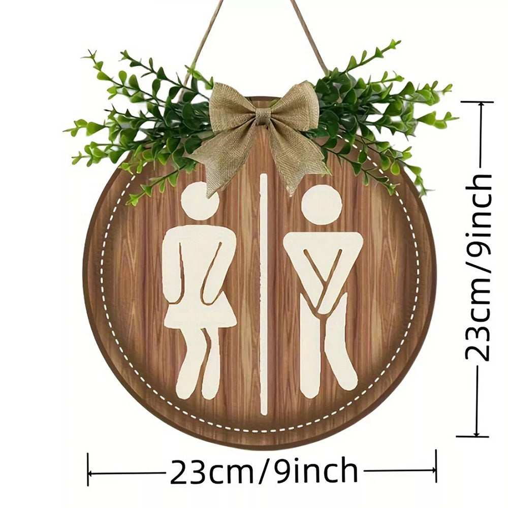 Bathroom Gender Sign – Rustic Wooden Round Hanging Toilet Door Plaque Decor 23CM