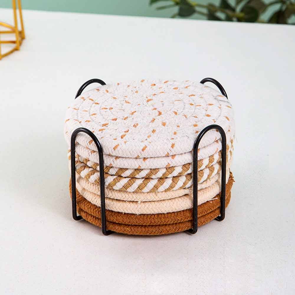 8-Piece Cup Coaster Set – Non-Woven Heat Resistant Mat with Non-Slip Iron Frame