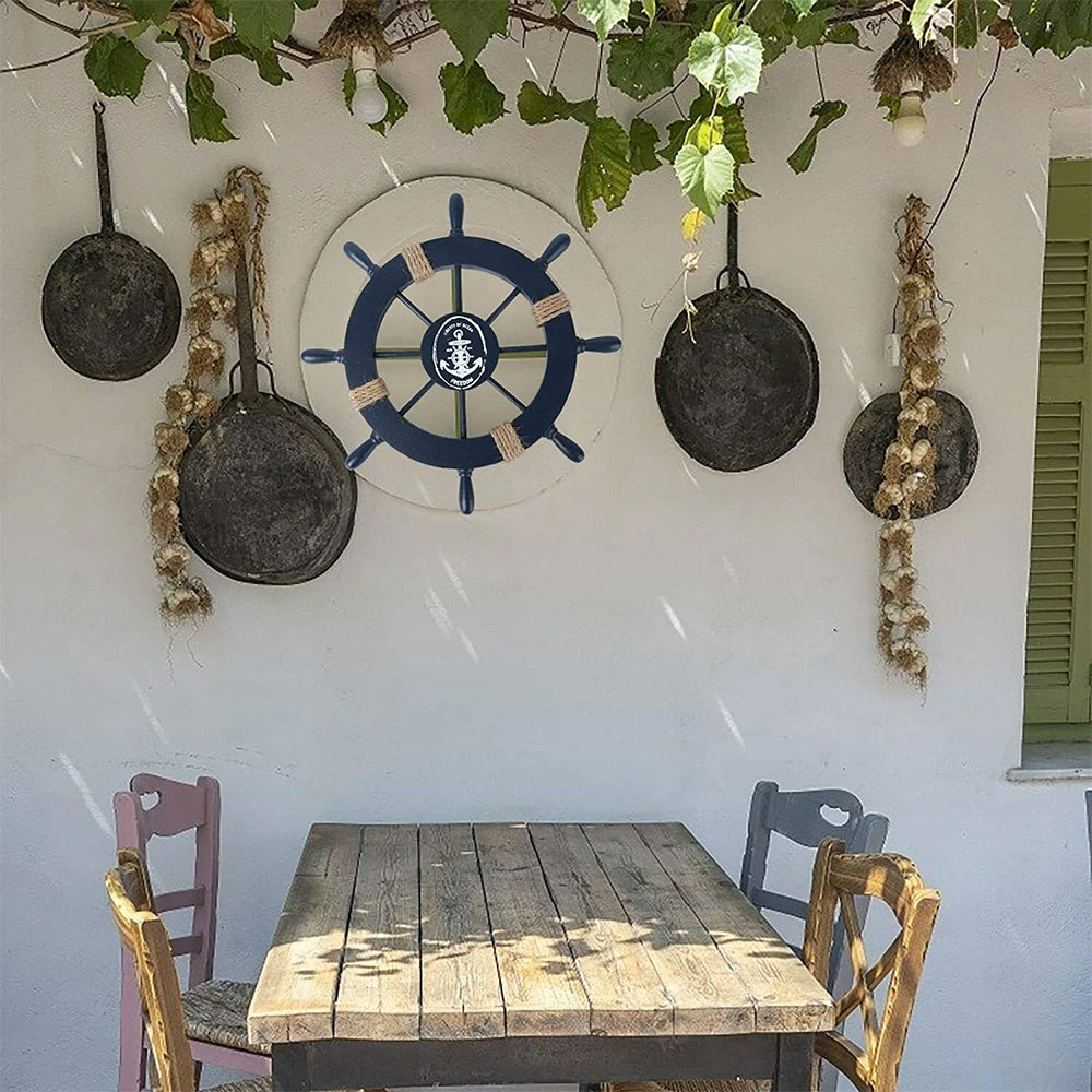 Wooden Ship Wheel Wall Decor 28cm Steering Wheel for Beach House Theme Room