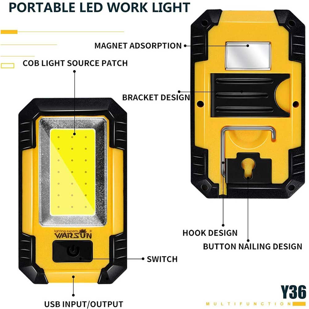 Work Light RECHARGEABLE COB LED Workshop Workbench Magnetic Mechanic Boat 1200Lm