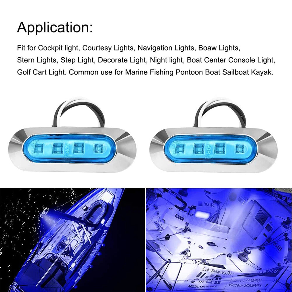 4x Marine Boat LED Courtesy Lights Cabin Deck Walkway Stair Light Blue 12V -24V
