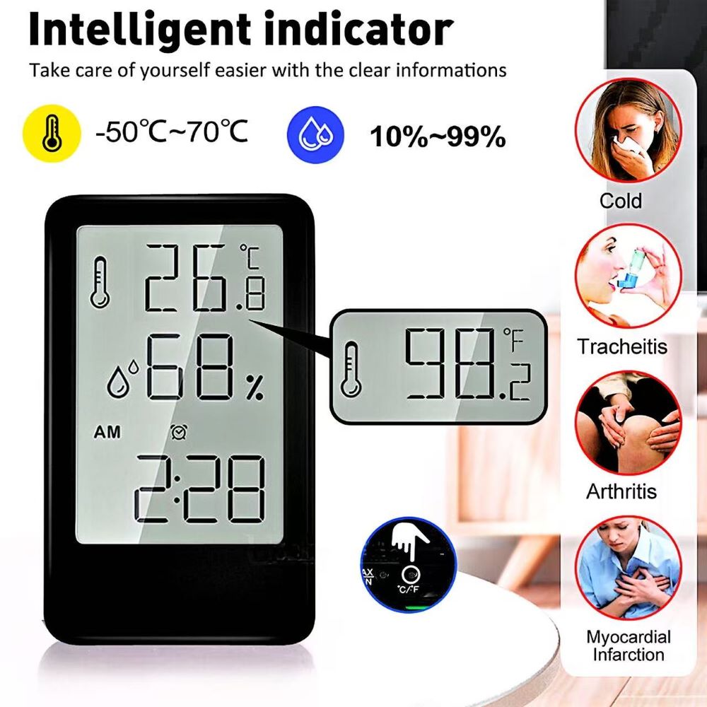 Multifunctional Electronic Alarm Clock – Indoor Digital Thermometer & Hygrometer