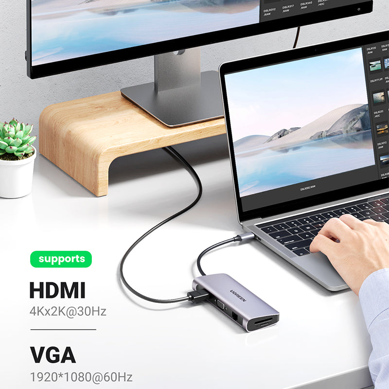 10-in-1 USB-C Adapter – HDMI VGA Ethernet USB 3.0 SD/TF & PD Charging Hub