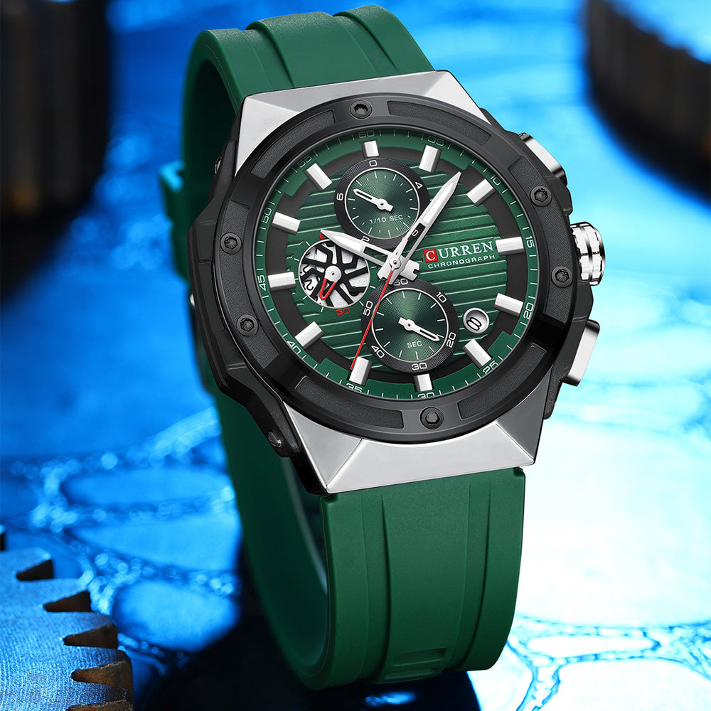 Sport Chronograph Watch for Men – Multifunction Quartz with Silicone Band