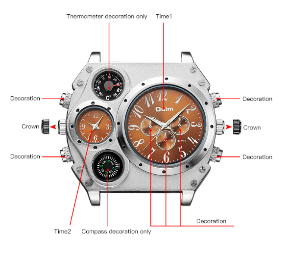 Men Army Sports Fashion Two Time Zones Big Dial Leather Strap Quartz Wrist Watch
