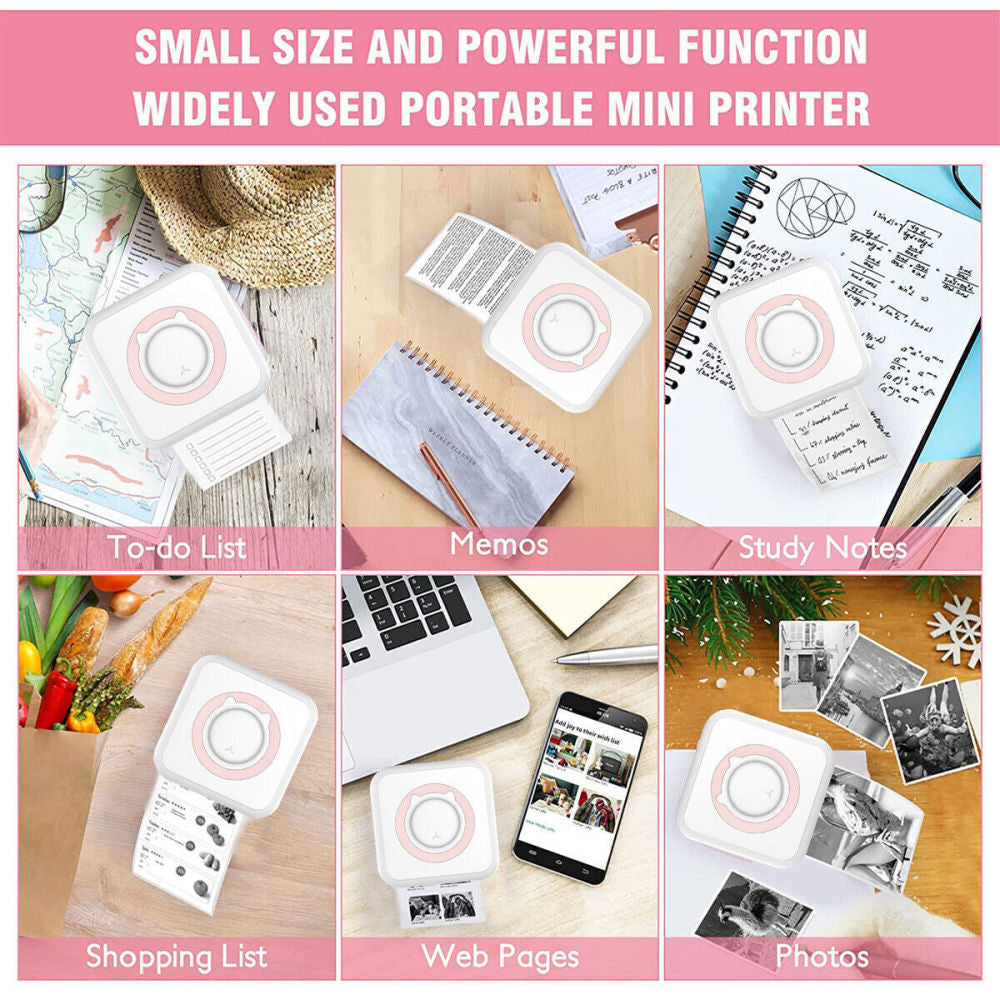 Mini Thermal Printer Sticker Bluetooth Photo Label Paper Inkless+ Rolls Paper