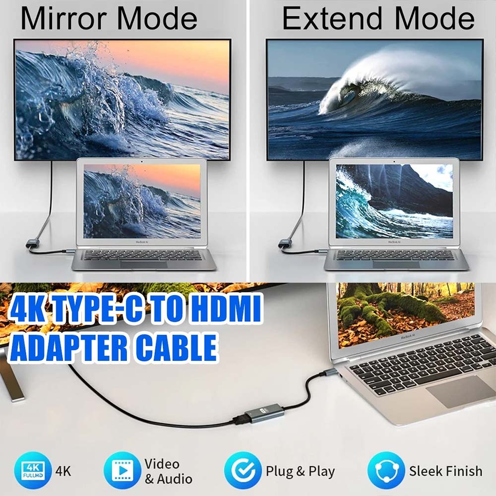 USB 3.1 Type C to HDMI Adapter Cable - 4K 60Hz for Laptop, Tablet, TV