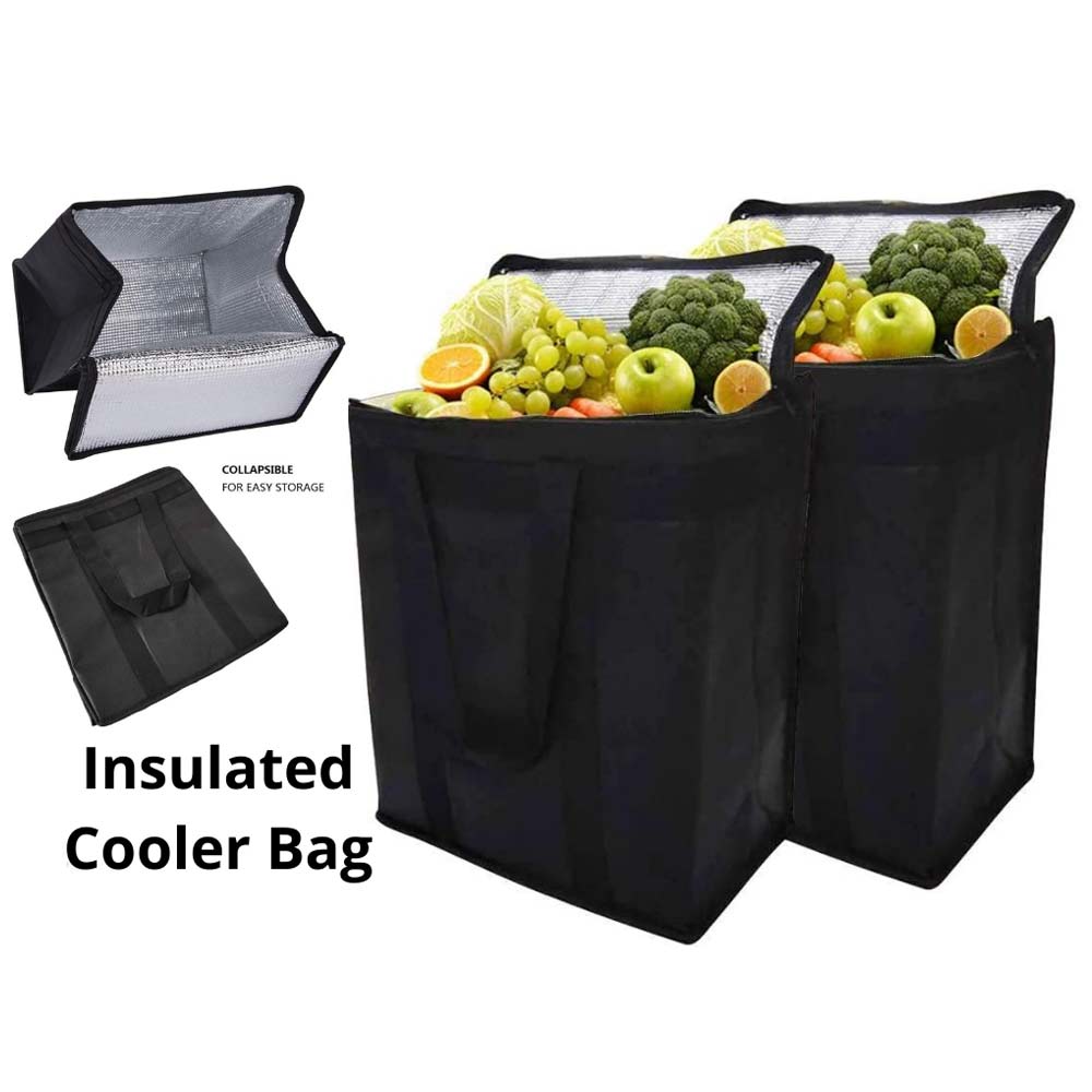 2Pack Insulated Cooler Bag,Reusable Grocery Shopping Bag with Dual Zipper