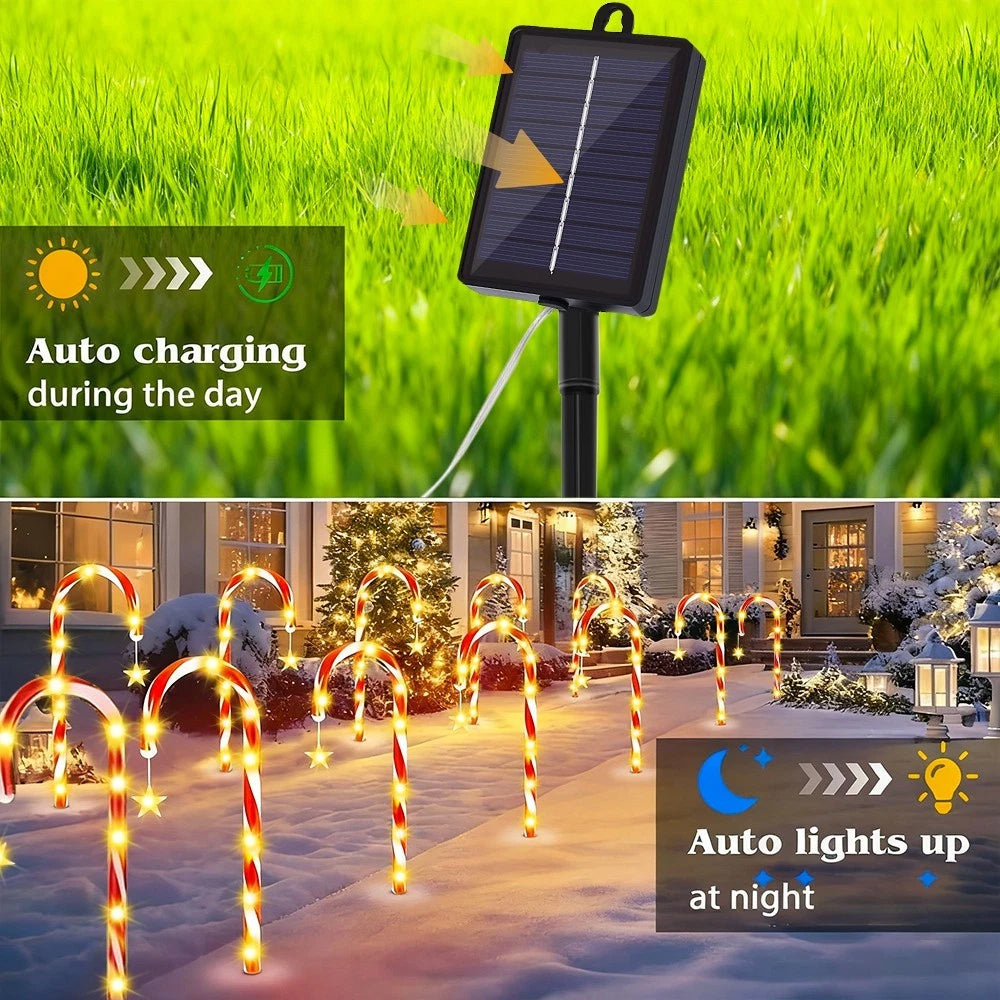 5-in-1 Solar Powered Red Candy Cane LED Lights Outdoor Christmas Pathway Decoration