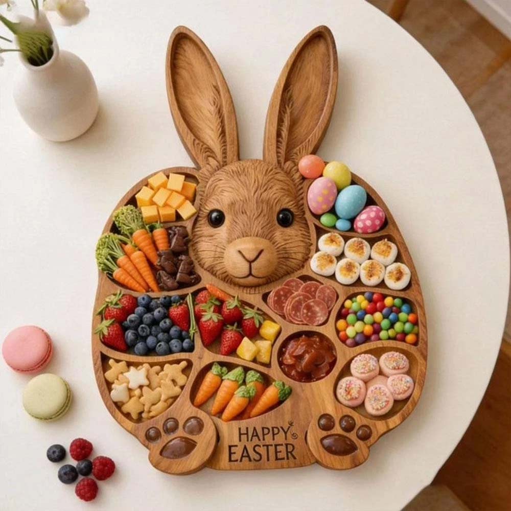 Easter Bunny Wooden Serving Platter - 14" x 14" Cold Dishes Board, Great Gift
