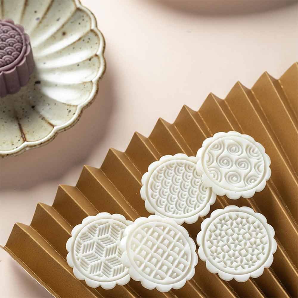 Hand Press Mooncake Mould – 6 Stamp Cookie Cutter for Green Bean Cakes