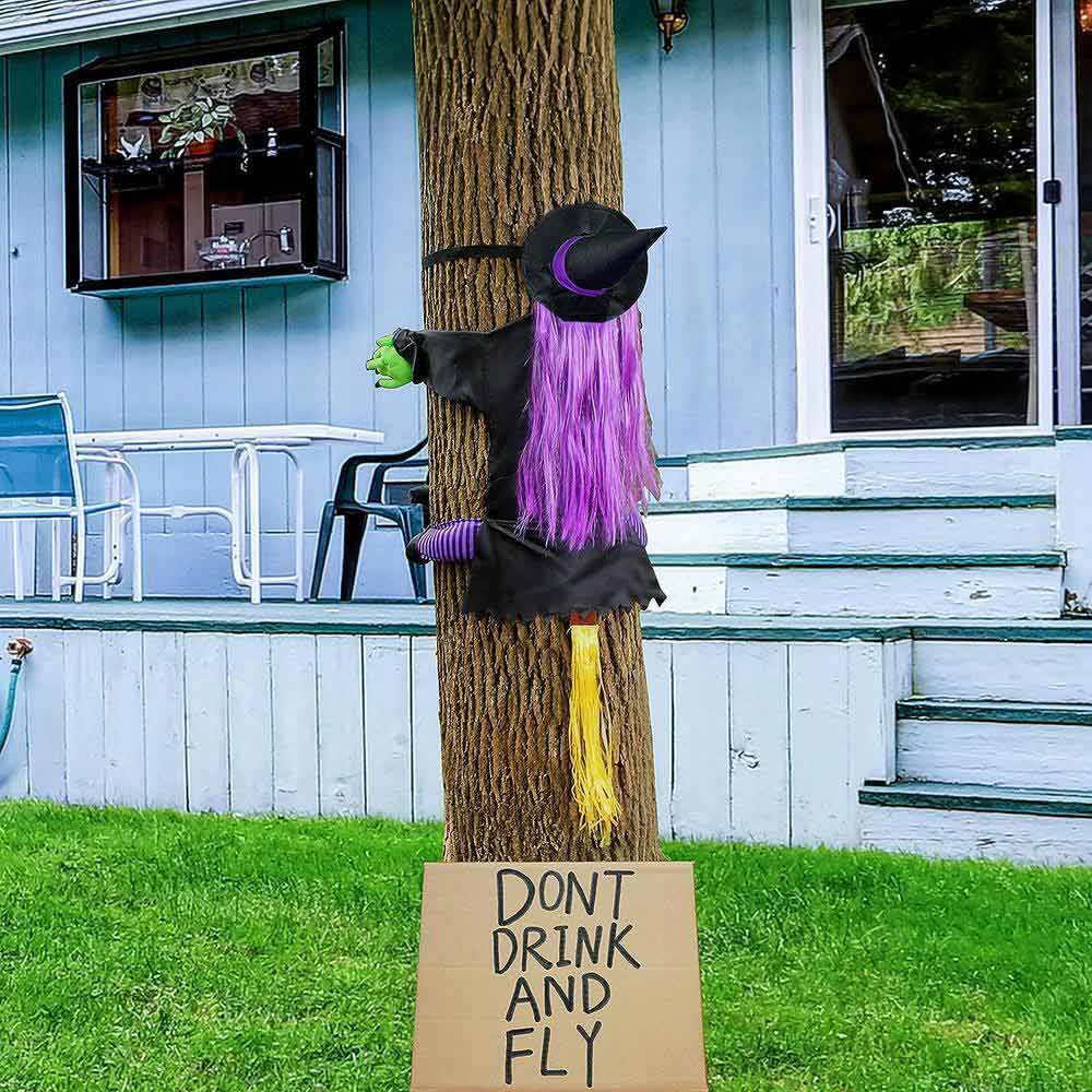 Halloween Crashing Witch Into Tree Outdoor Decor Yard Lawn Flying Witch Pendant