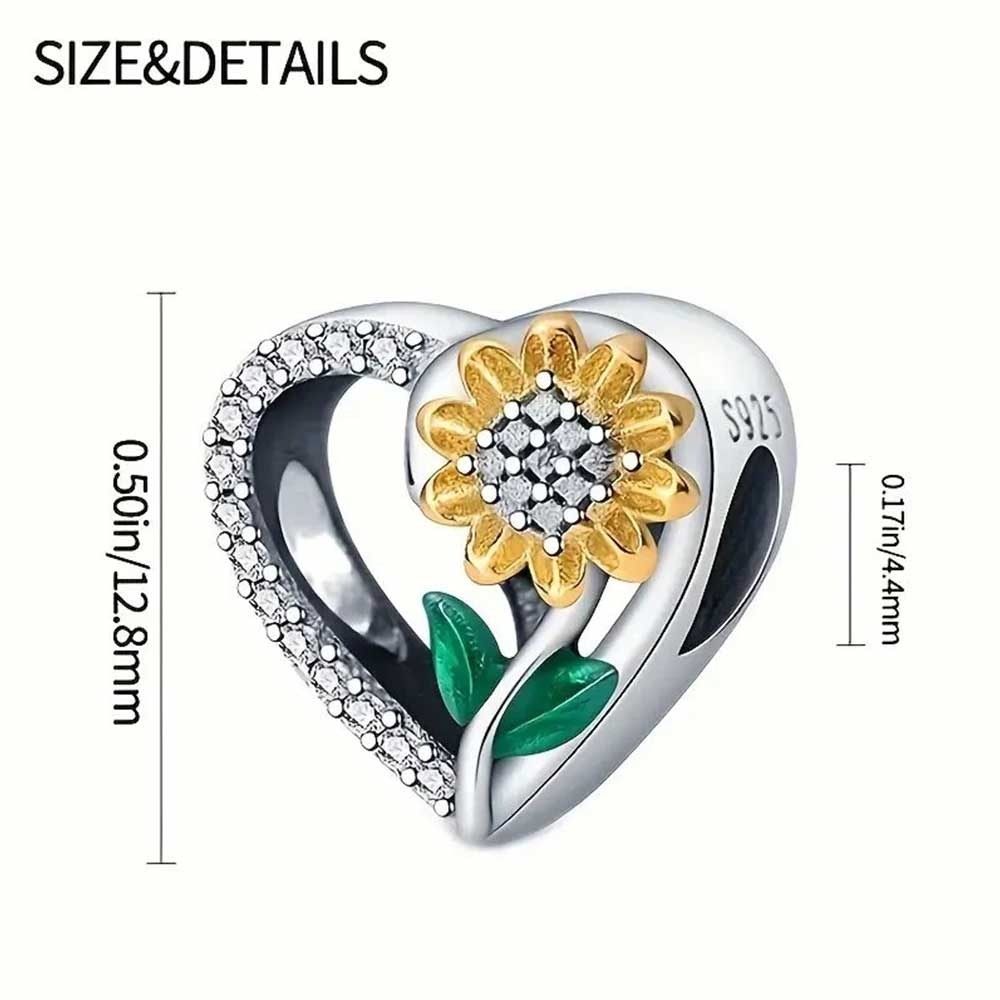 Sunflower Heart Charm For European Bracelets S925 Sterling Silver
