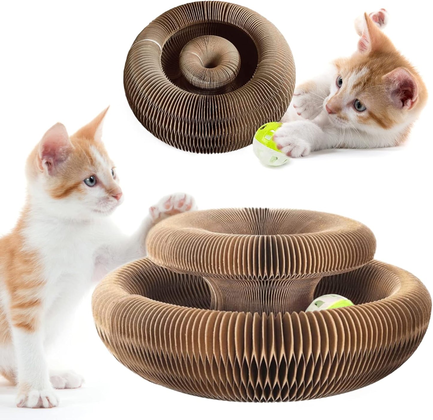 Magic Organ Cat Scratching Board – Foldable Corrugated Cardboard Scratcher with Toy Ball & Catnip