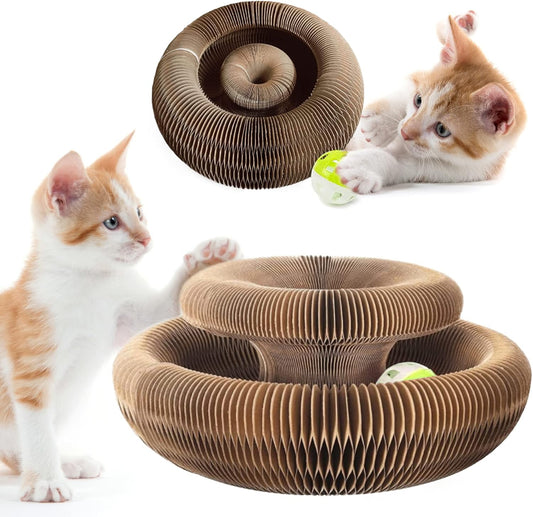 Magic Organ Cat Scratching Board – Foldable Corrugated Cardboard Scratcher with Toy Ball & Catnip