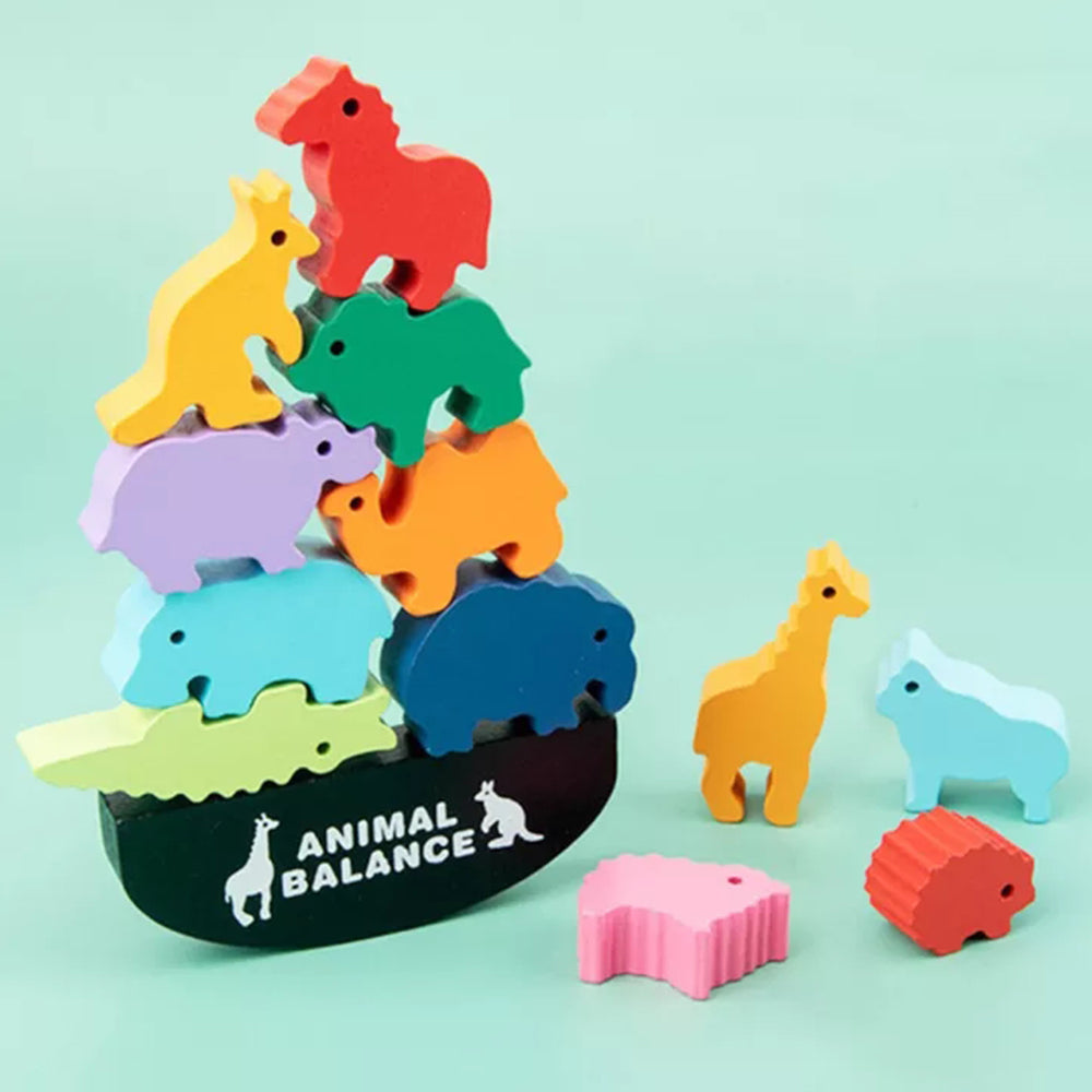 Wooden Animal Balance Blocks Board Dinosaur Educational Stacking High Wood Toys