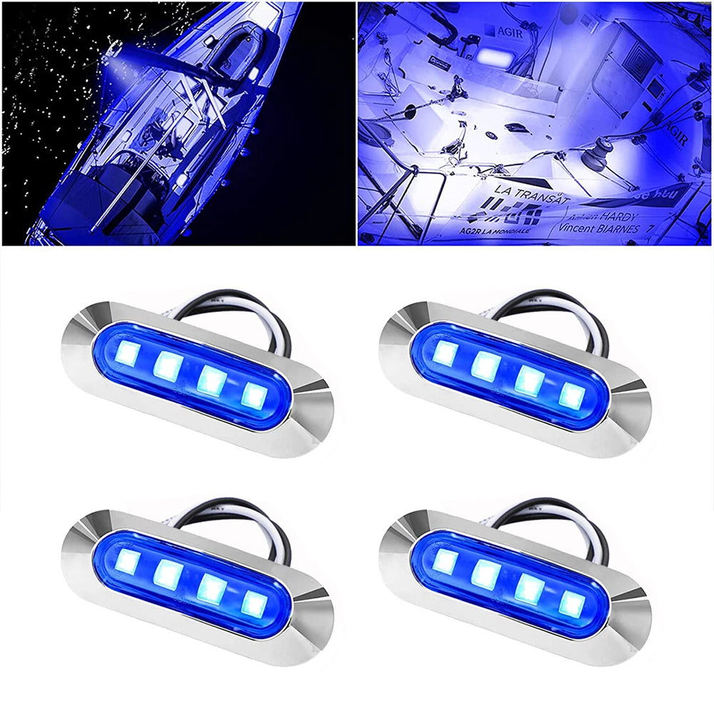 4x Marine Boat LED Courtesy Lights Cabin Deck Walkway Stair Light Blue 12V -24V
