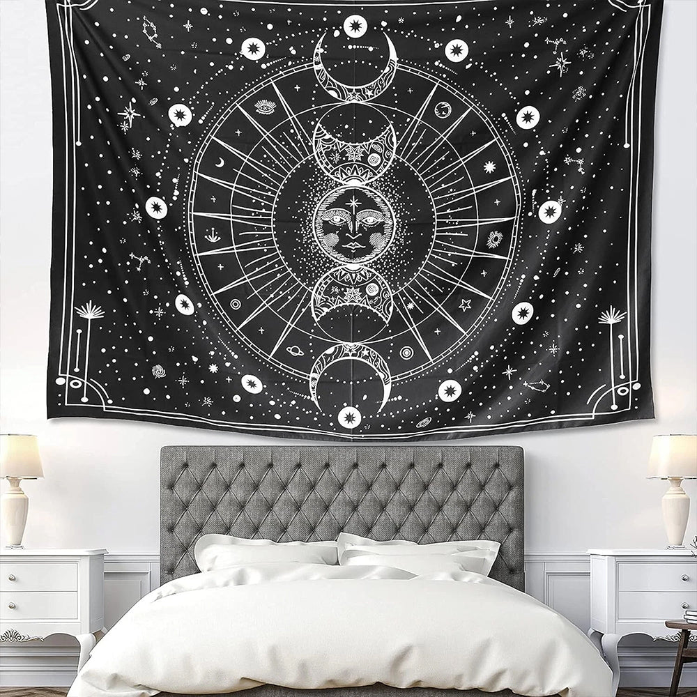 Tapestry for Bedroom Aesthetic, Sun Moon Star Large Astrology Wall Hanging 1.5*2m