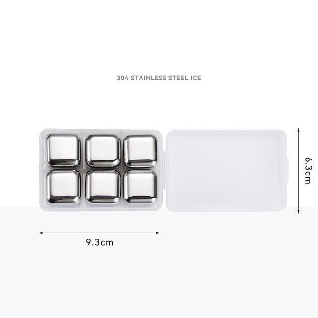 6Pcs Stainless Steel Whiskey Wine Stone Ice Cube With Tong Reusable Cooling Rock