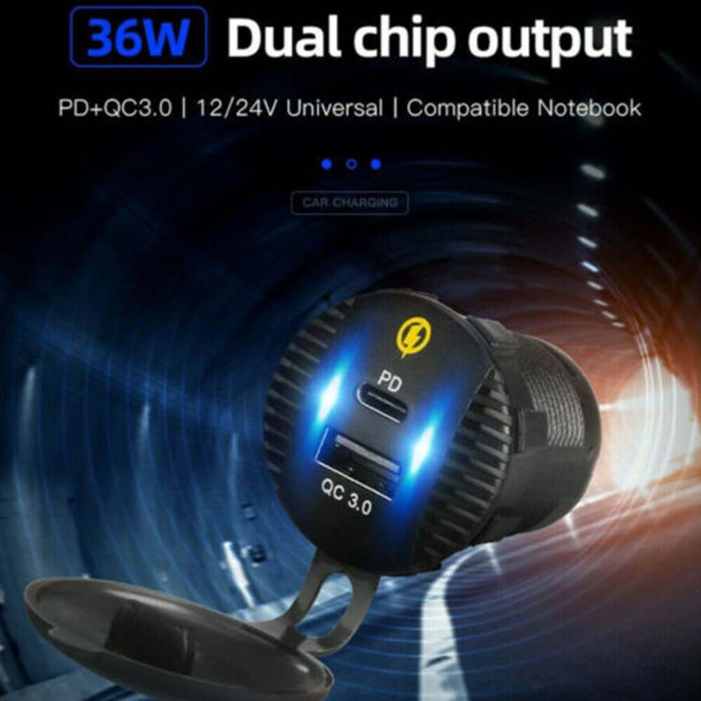 12-24V Car Charger Adapter Mount Panel 2x QC 3.0 + 2x PD Fast Dual Type-CUSB