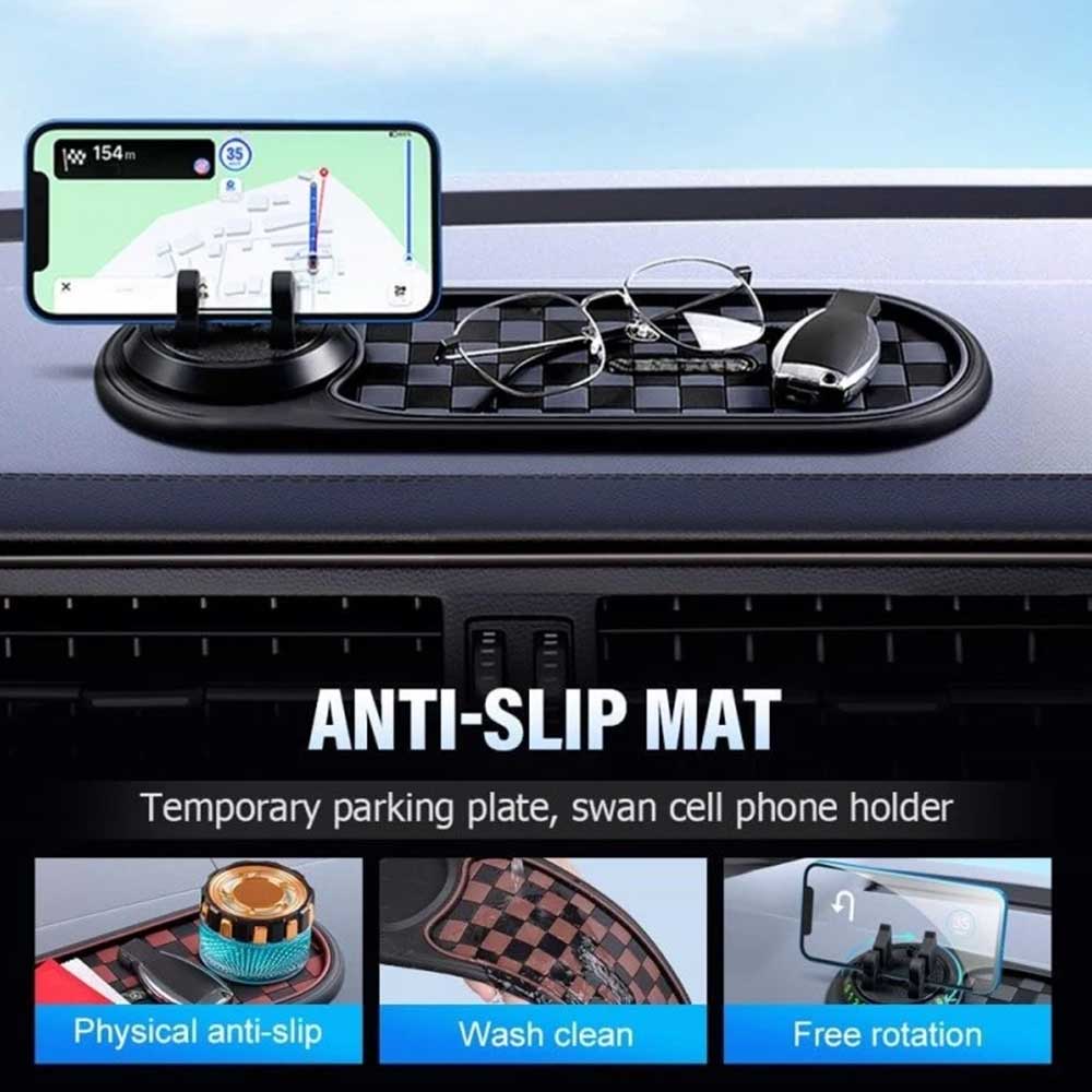 Universal Car Dashboard Anti-Slip Mat with 360° Rotatable Phone Holder & Built-in Parking Number Plate