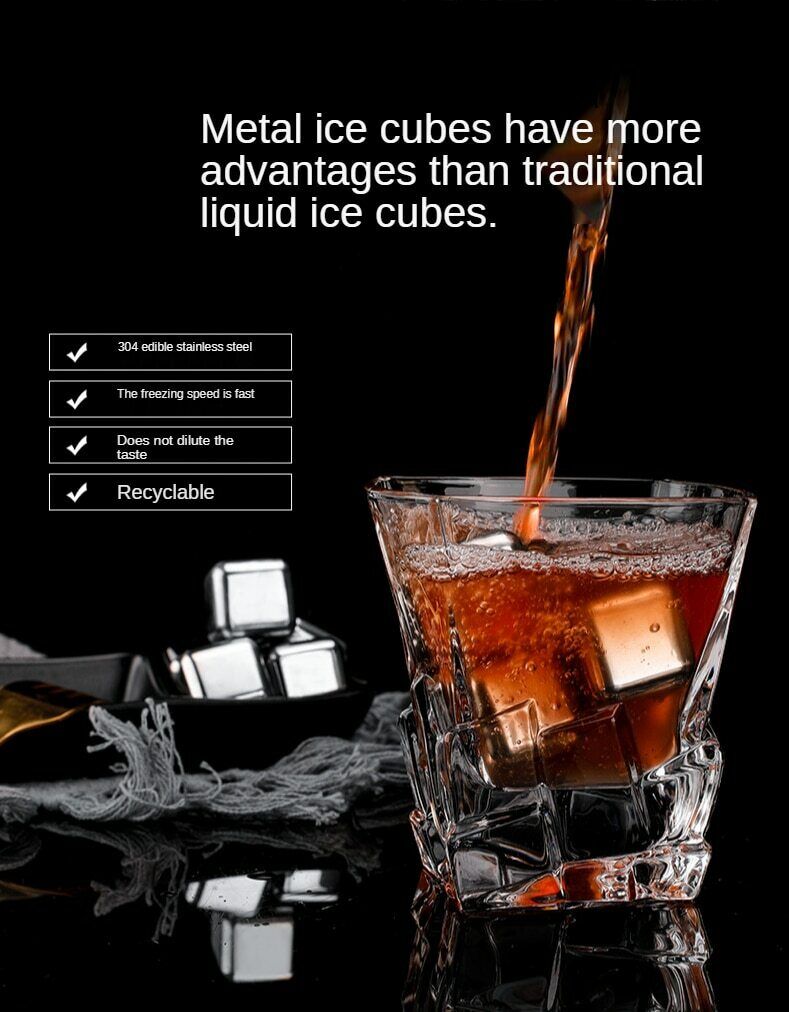 Stainless Steel Ice Cubes Chilling Stones Rocks Reusable with Tong for Whiskey