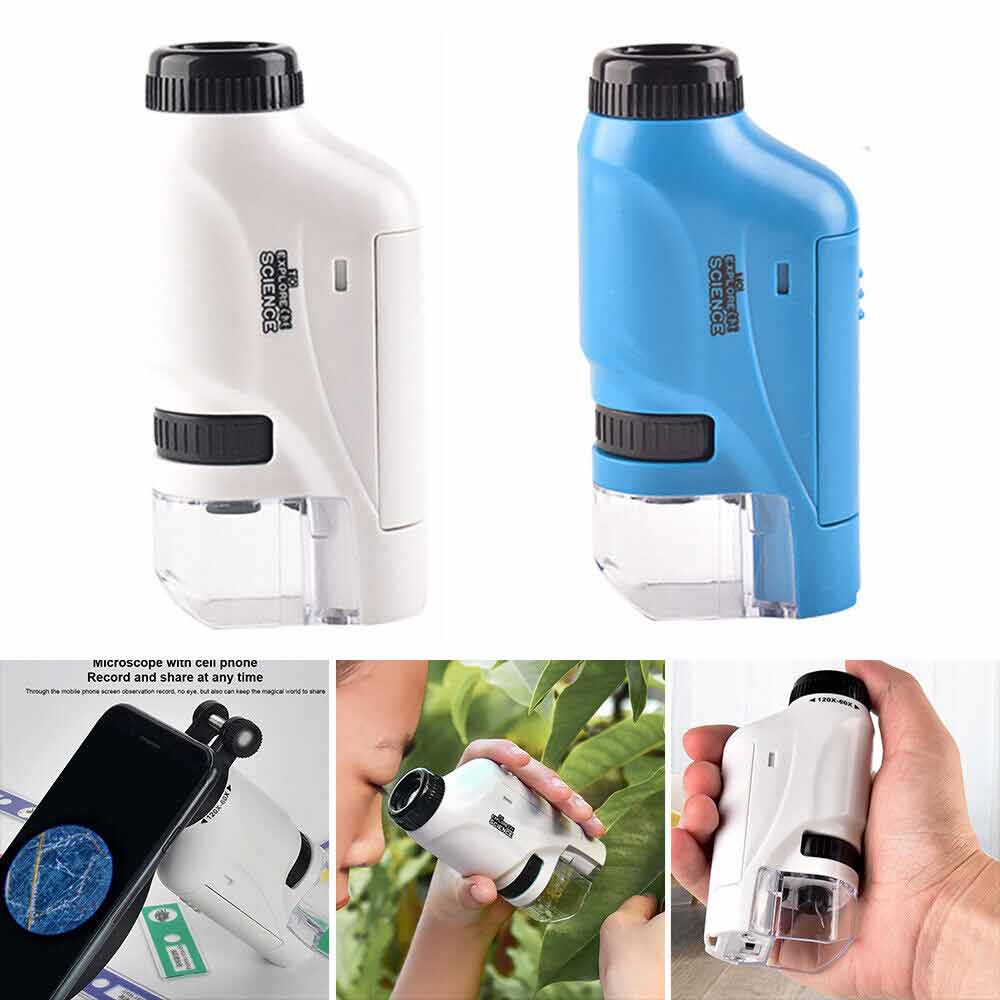 60X-120X Kids Pocket Microscope Handheld Magnification Lens with LED Lighted