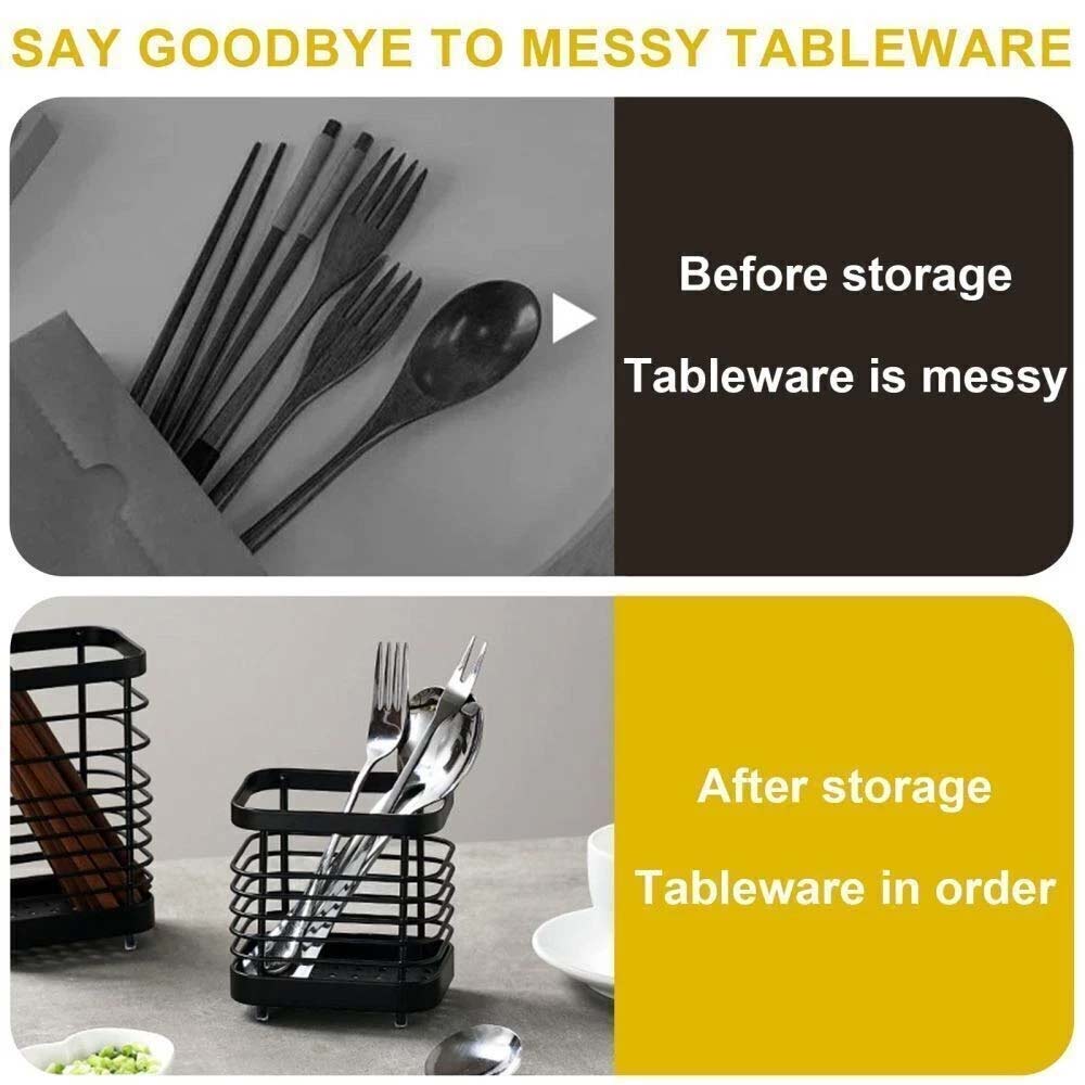 Stainless Steel Cutlery Holder - Kitchen Utensil Drainer Sink Caddy Stand 10.5cm