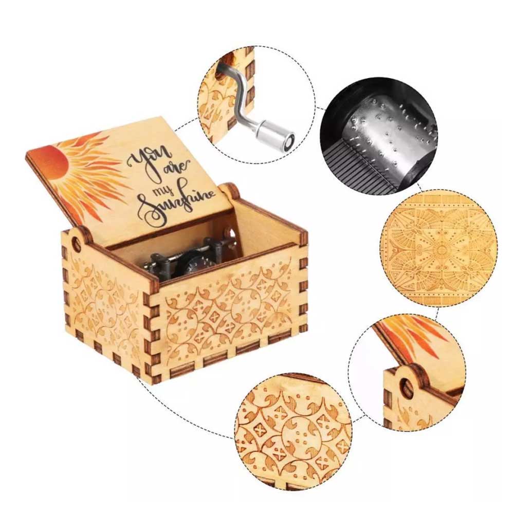 Gifts Hand-Cranked You are My Sunshine Music Box Musical Boxes Black Engraved