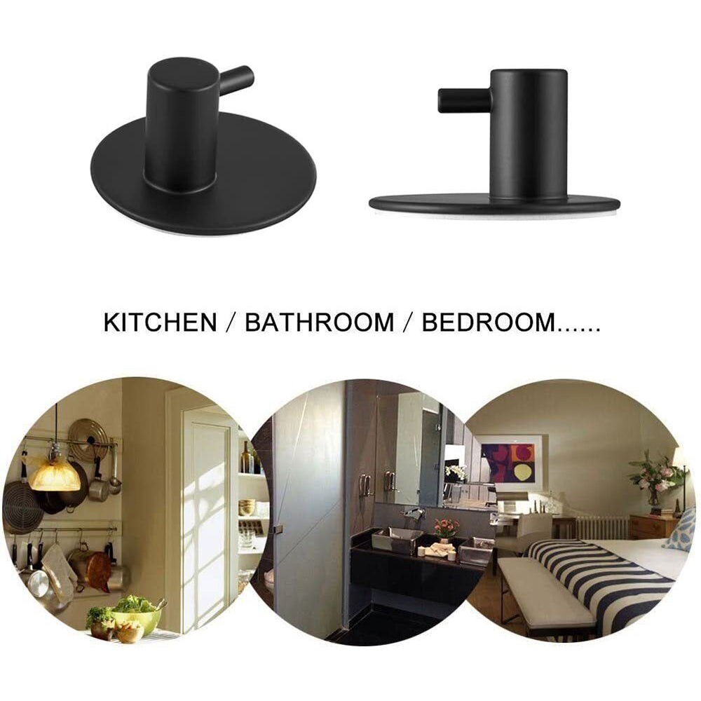 4X 3M Adhesive Hooks Self Adhesive Black Wall Mount Hook for Key Robe Coat Towel