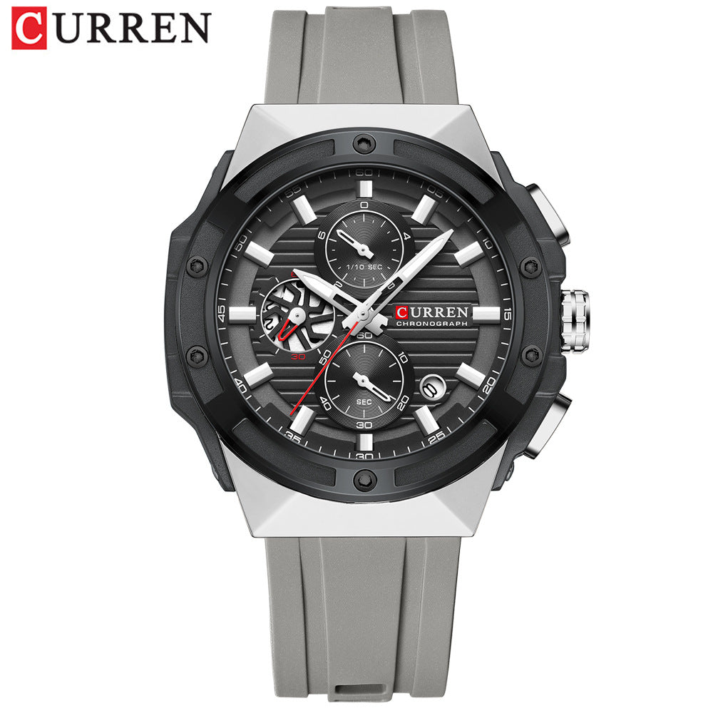 Sport Chronograph Watch for Men – Multifunction Quartz with Silicone Band