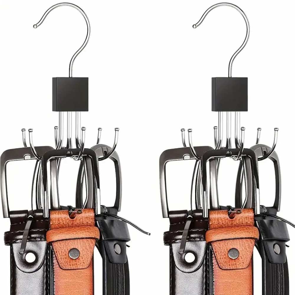 2-Pack Rotating Belt Hanger Organizer - Space Saving Closet Rack with 6 Hooks