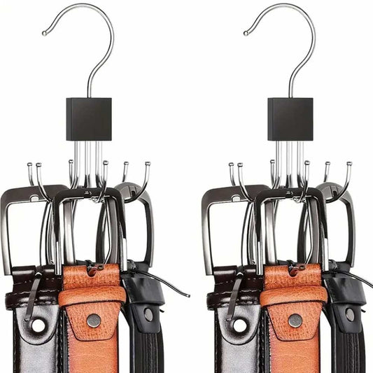 2-Pack Rotating Belt Hanger Organizer - Space Saving Closet Rack with 6 Hooks