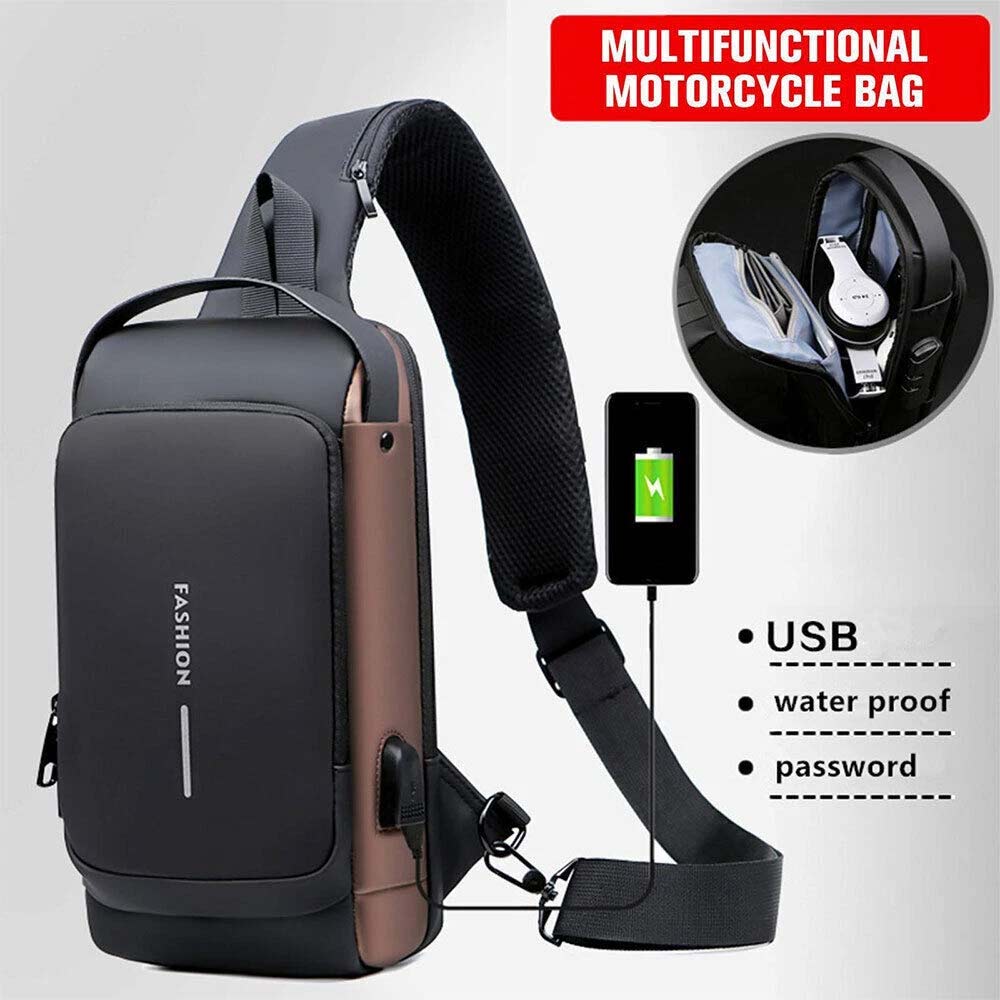 Men's Anti-Theft Crossbody Chest Bag - USB Charging Port & Lockable Sling Bag