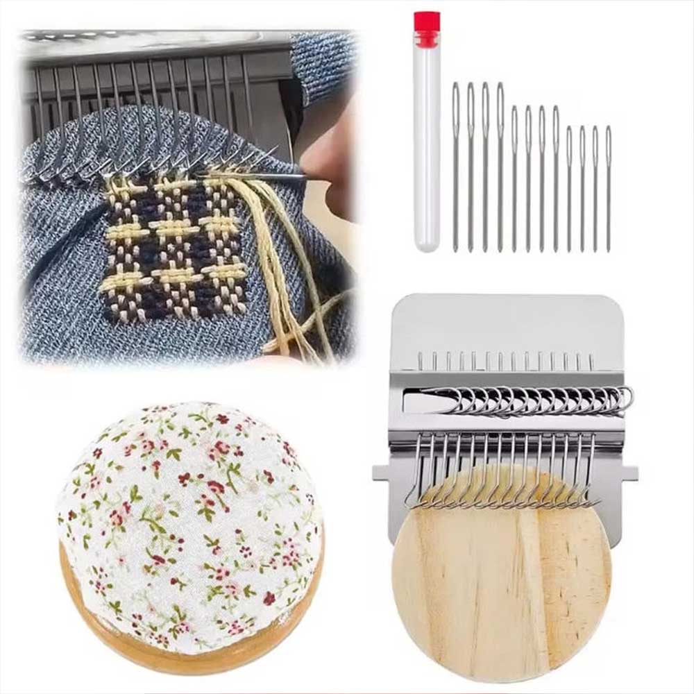 Mini Darning Loom & Mushroom Knit Patch Kit - Handcraft DIY Weaving Repair Tool