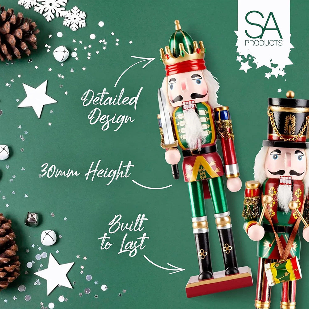 Wooden Nutcracker Soldier Figurines | Traditional Christmas Tabletop Decor with Festive Design