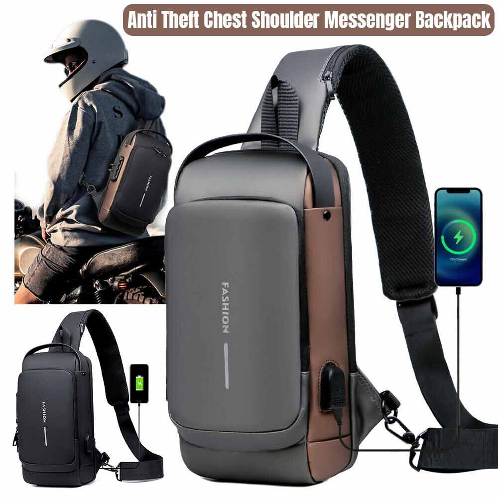 Men Sling Crossbody Bag Anti-theft Chest Shoulder Messenger Backpack USB Port