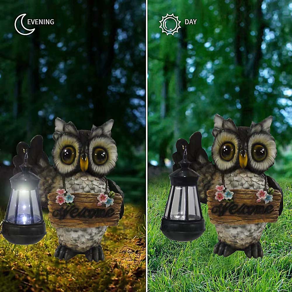 Solar Garden Owl Ornament with Light - Outdoor Welcome Decor for Patio & Garden