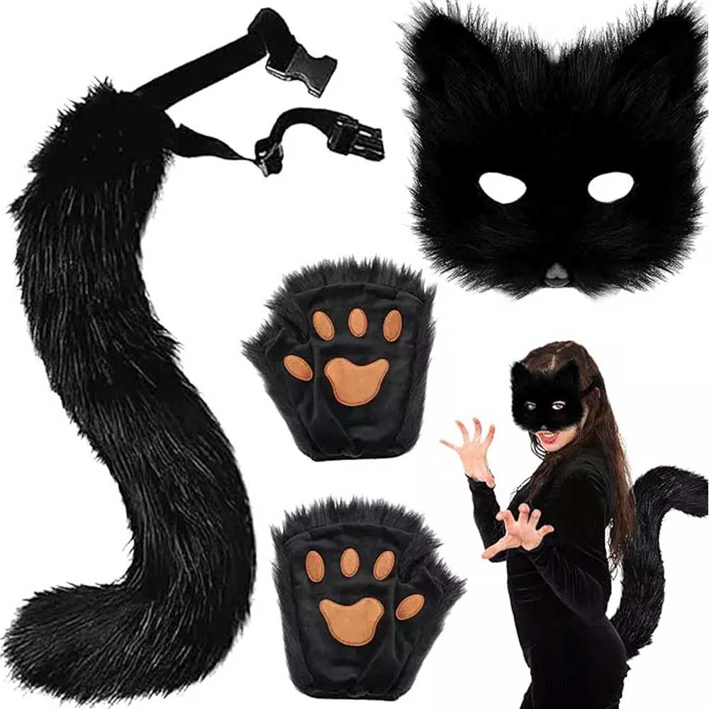 Furry Cat Fox Mask Christmas Party Cat Fox Cosplay Costume Mask Tail Paws Set