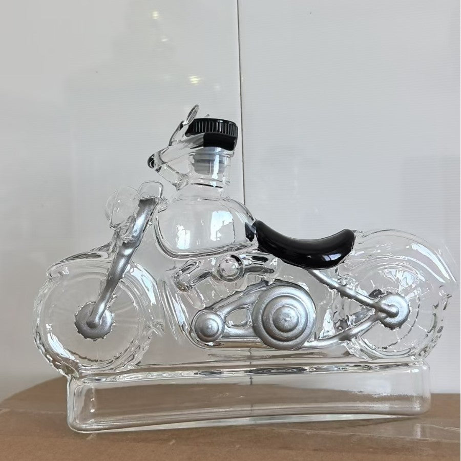Motorcycle Whiskey Decanter - Vintage Glass Liquor Bottle with Unique Pourer
