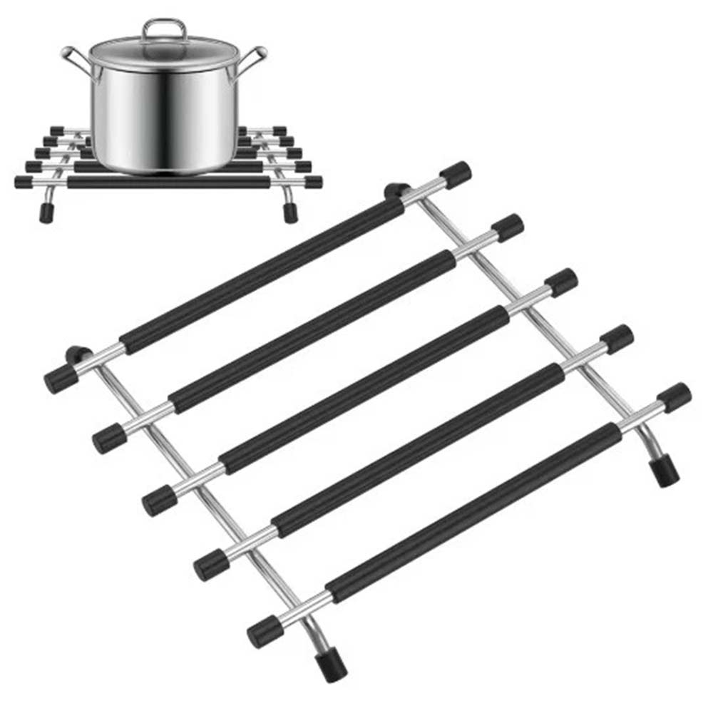 Kitchen Trivet Worktop Saver – Stainless Steel & Silicone Hot Pot Pan Stand Rack