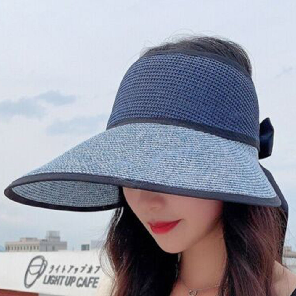 Women Empty Top Breathable Beach Sun Hat Visor Wide Brim Summer Foldable Cap