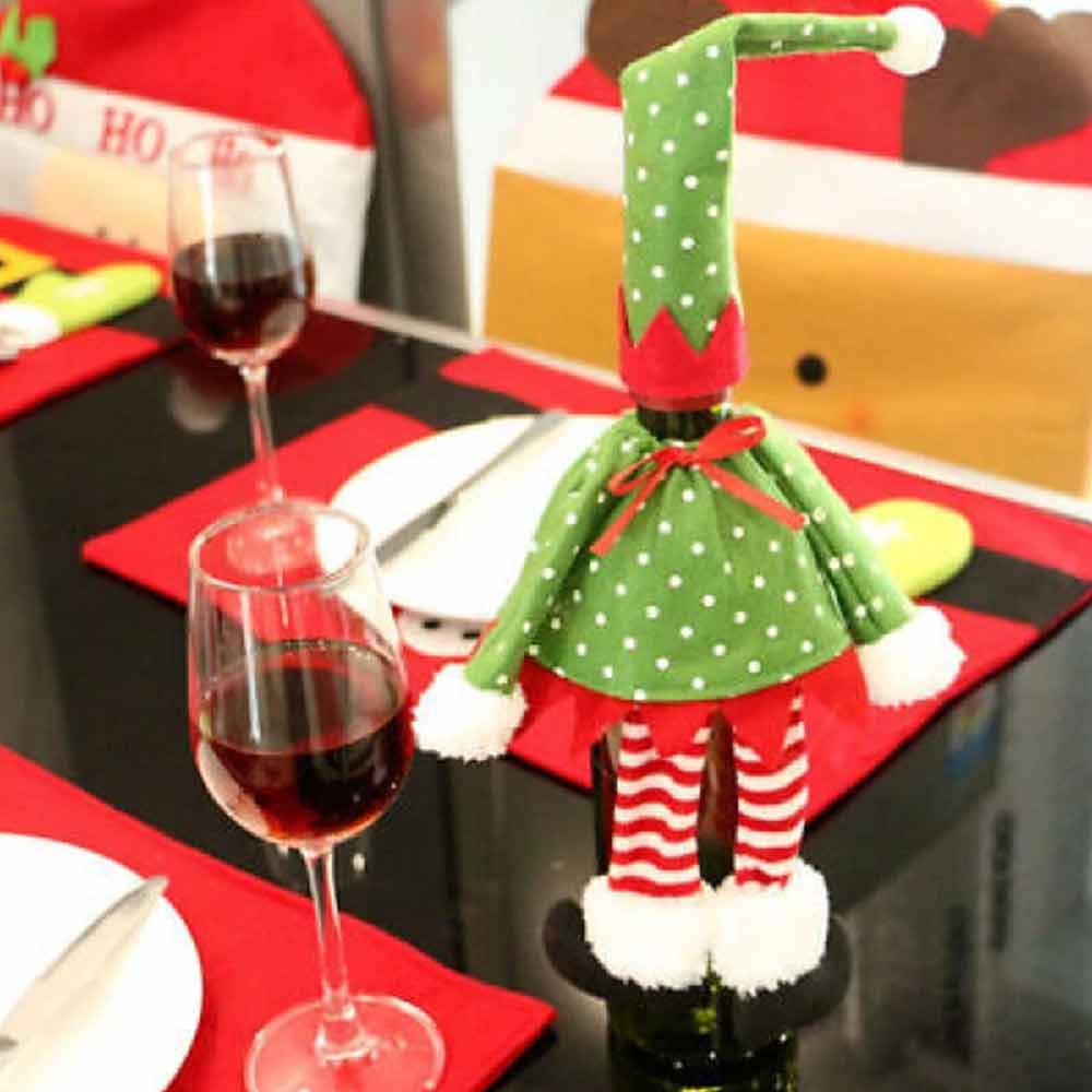 4PCS Christmas Bottle Toppers – Santa Hat Wine Covers for Holiday Table Decor