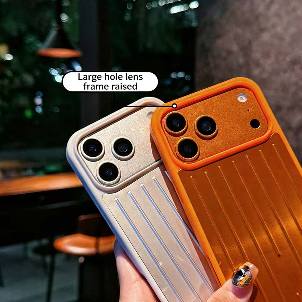 Orange Aluminum Phone Case for iPhone 16 Pro Max - Grooved Textured Hard Cover