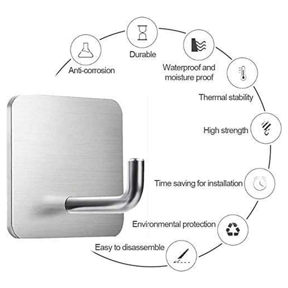 4PCS Self Adhesive Hooks 3M Adhesive Wall Hanger Waterproof Heavy Duty, Silver