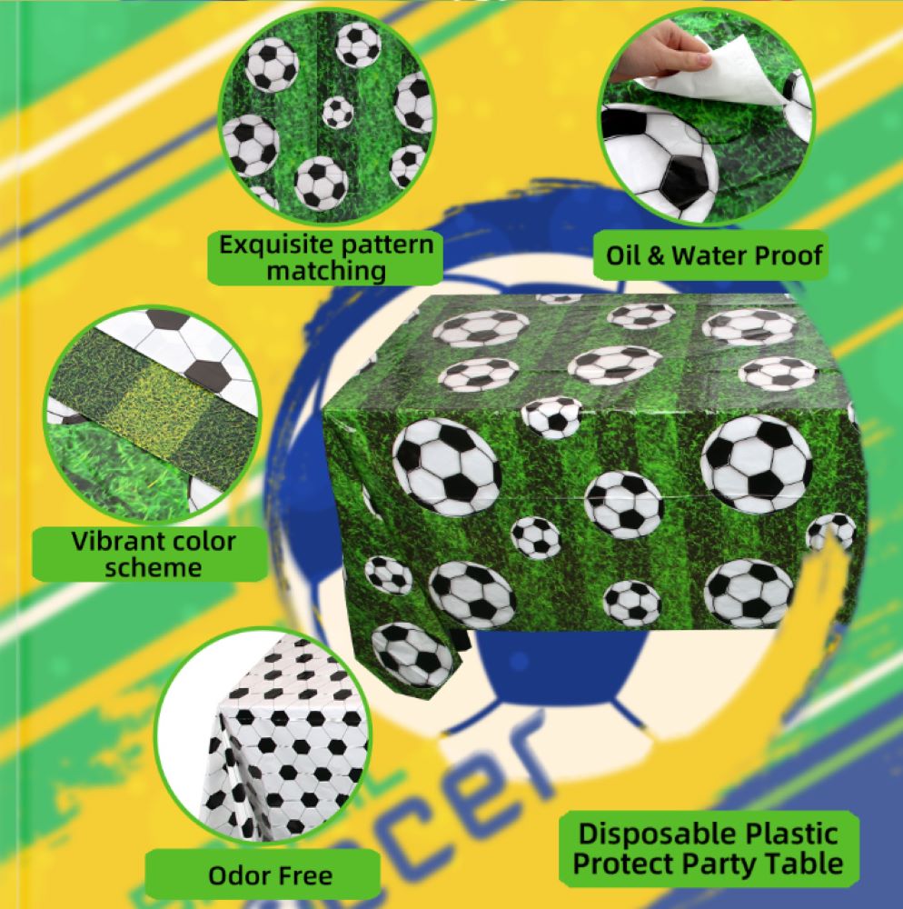 Soccer Theme Disposable Tablecloth Set of 2 – Party Background Cover, PE Plastic