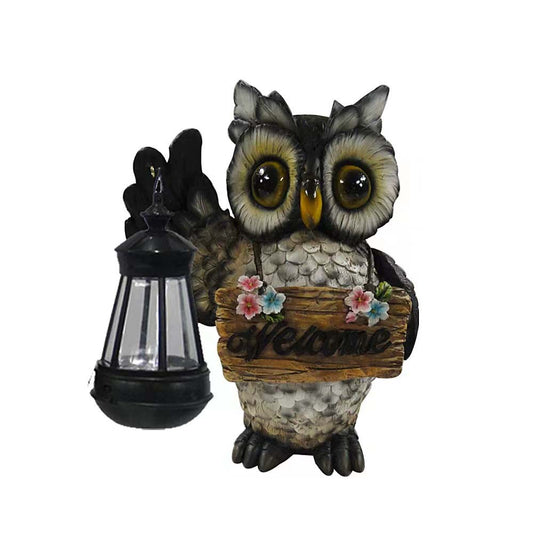 Solar Garden Owl Ornament with Light - Outdoor Welcome Decor for Patio & Garden