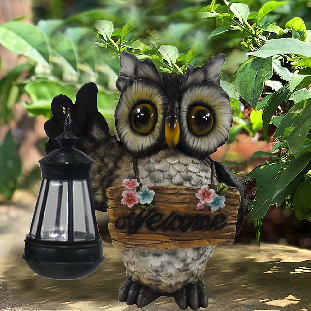 Solar Garden Owl Ornament with Light - Outdoor Welcome Decor for Patio & Garden