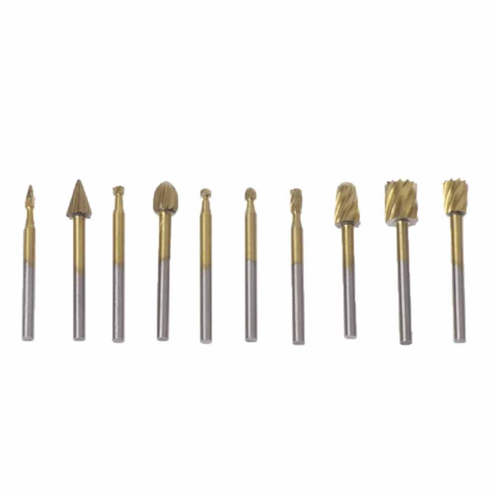 10Pcs HSS Routing Wood Carving Tools Rotary Drill File Router Bit For Dremel